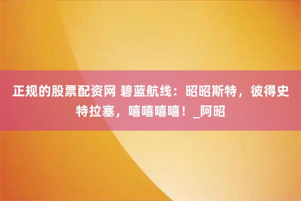 正规的股票配资网 碧蓝航线：昭昭斯特，彼得史特拉塞，嘻嘻嘻嘻！_阿昭